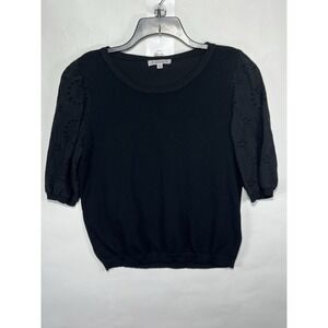Nanette Lepore Women's Puff Sleeve Eyelet Detail Short‎ Sleeve Sz L Blouse